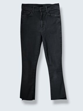 MOTHER Insider Crop Step Fray High Rise Black Jeans Raw Hem “Not Guilty” Size 27